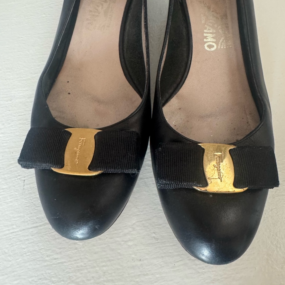 Salvatore Ferragamo Black Flats with Gold Buckle